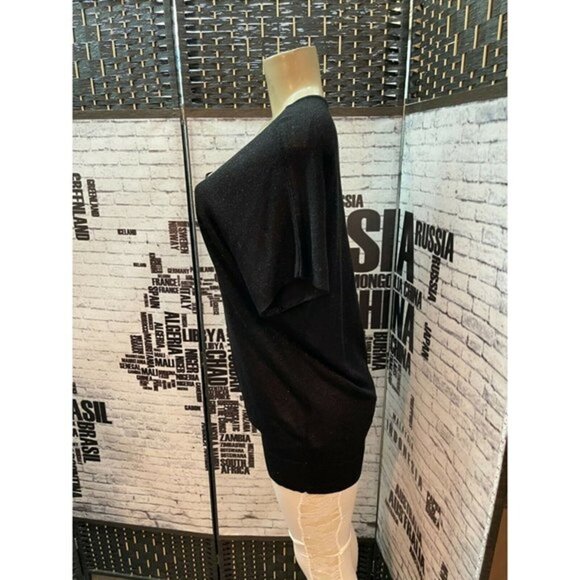 Old Navy M Black Metallic Scoop Neck Ribbed Trim Short Dolman Sleeve Sweater - Picture 4 of 5